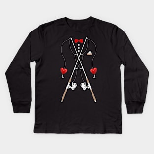 Hearts Bow Tie & Suspenders Valentines Day Costume Fishing Kids Long Sleeve T-Shirt